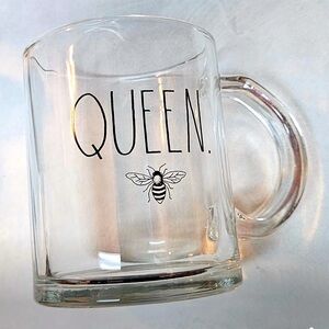 Rae Dunn Queen Bee Clear Glass Mug, By AYC Naturals Glass Mug, NEW